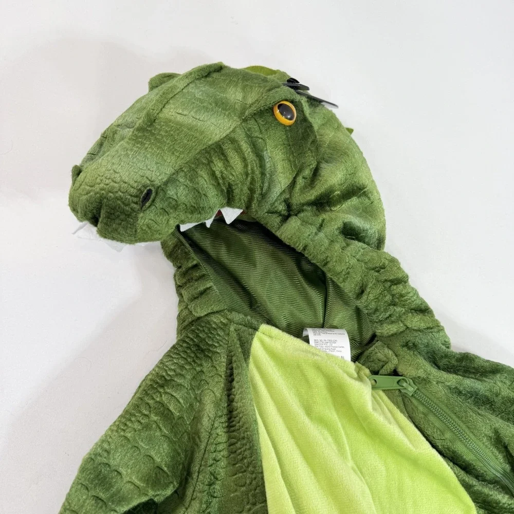 Target Dinosaur Costume One Piece‎ Kids 2XS Green Plush Hooded Tail Halloween
